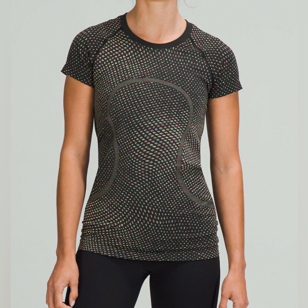 Lululemon Swiftly Tech Short Sleeve Shirt 2.0  Grid Warp Black / Neon Multi